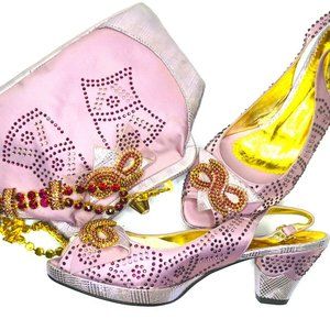 LILAC EMBROIDERED LOW HEEL S&B SET